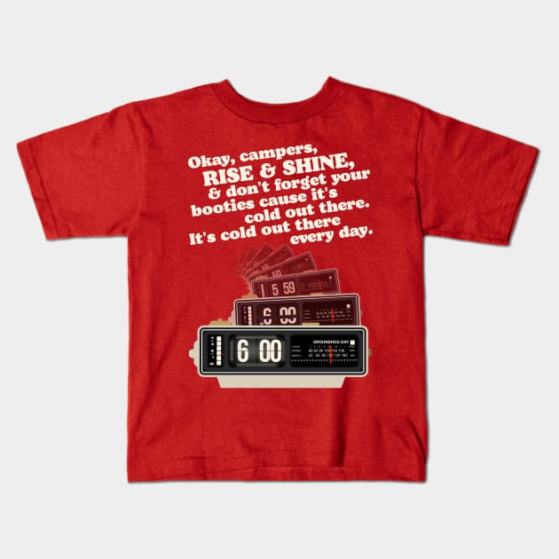Rise and Shine! Groundhog Day Alarm Clock Kids T-Shirt by darklordpug